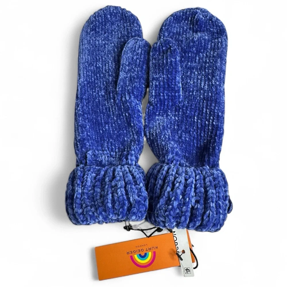 Kurt Geiger Soft Chenille Women’s Mittens Blue One Size NWT